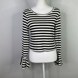 Anthropologie Maeve Black White Striped Flouncy Top Womens Size Small